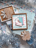 Load image into Gallery viewer, A wooden sign with a white background and woodgrain frame displaying the phrase 'IN MY WINTER ROMANCE ERA' surrounded by winter-themed illustrations such as a ice skate, snowflakes, and hearts. © FireDrake Artistry 2024