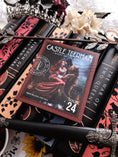 Load image into Gallery viewer, A postage stamp with a romantic fantasy scene of a couple on it atop a collection of books from the 'From Blood & Ash' series by Jennifer L. Armentrout, with a focus on 'Castile Teerman'.
