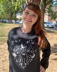 Load image into Gallery viewer, Black Boo Books Sweatshirt with white design - FireDrake Artistry™ . Photo by @jessielovenelit