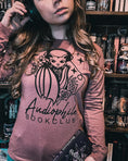 Load image into Gallery viewer, Audiophile Book Club Unisex Long Sleeve Tee from FireDrake Artistry Photo by @pages_of_ash_and_starlight