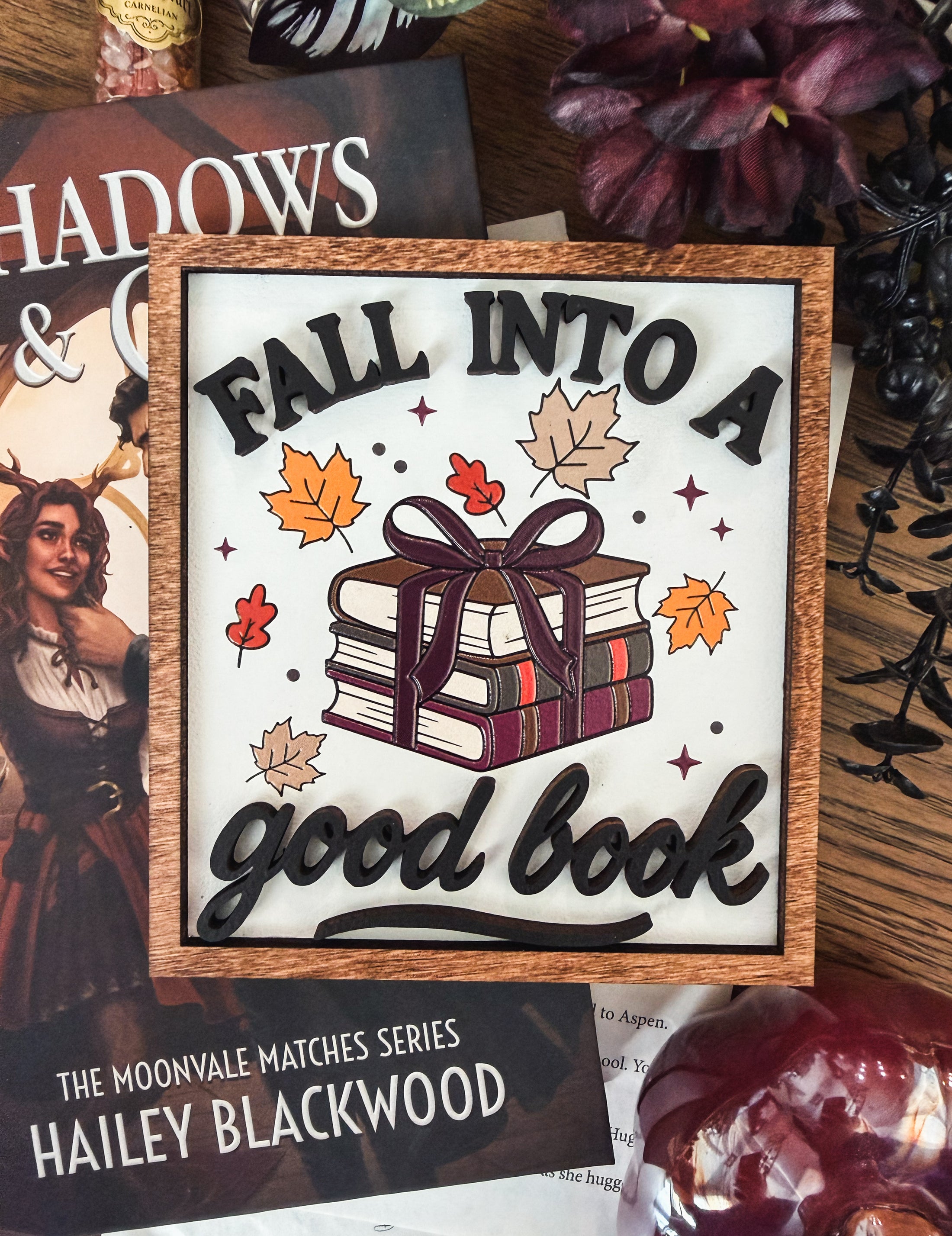Fall Into a Good Book Shelf Sign