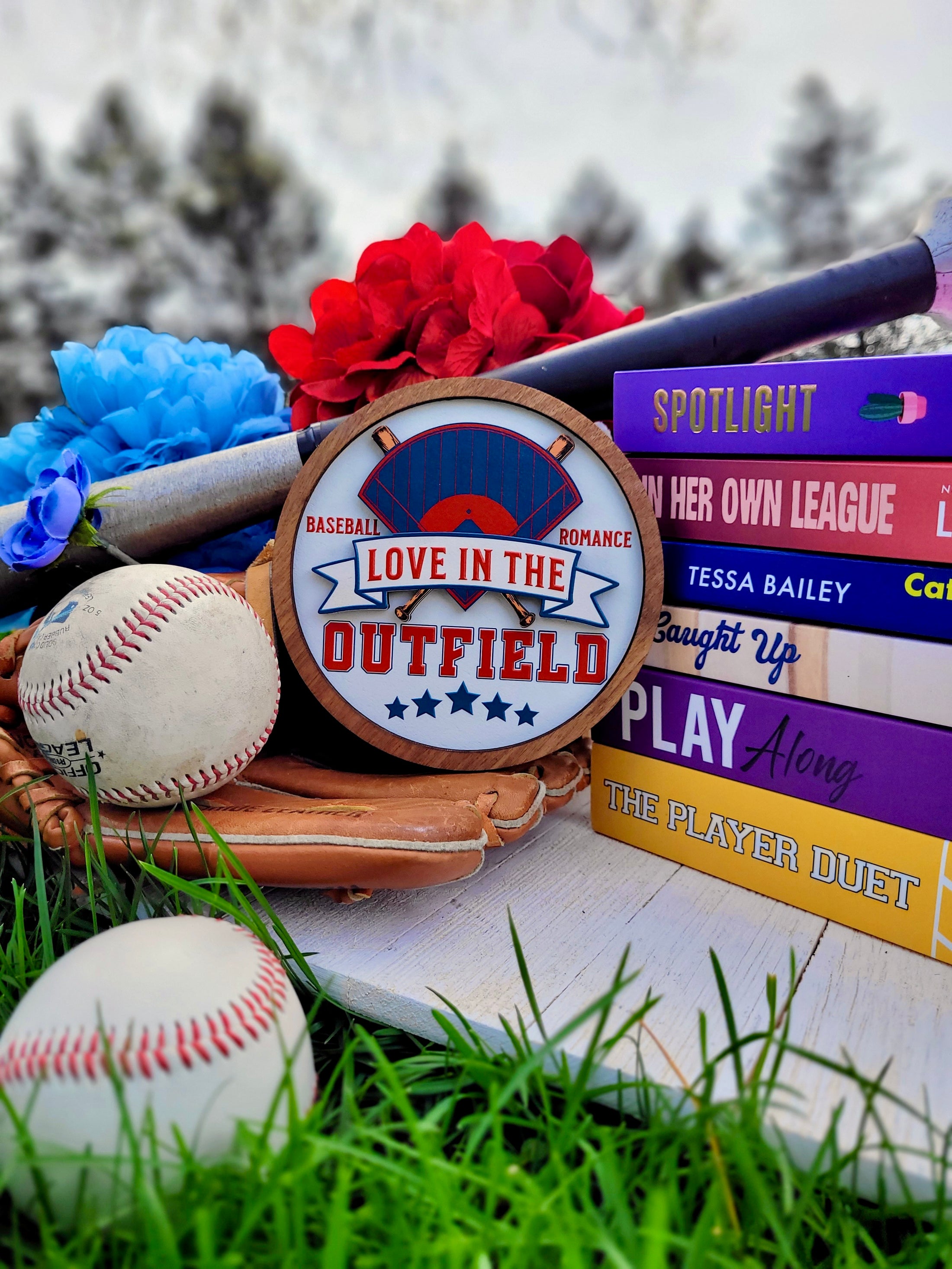 Love in the Outfield Shelf Sign