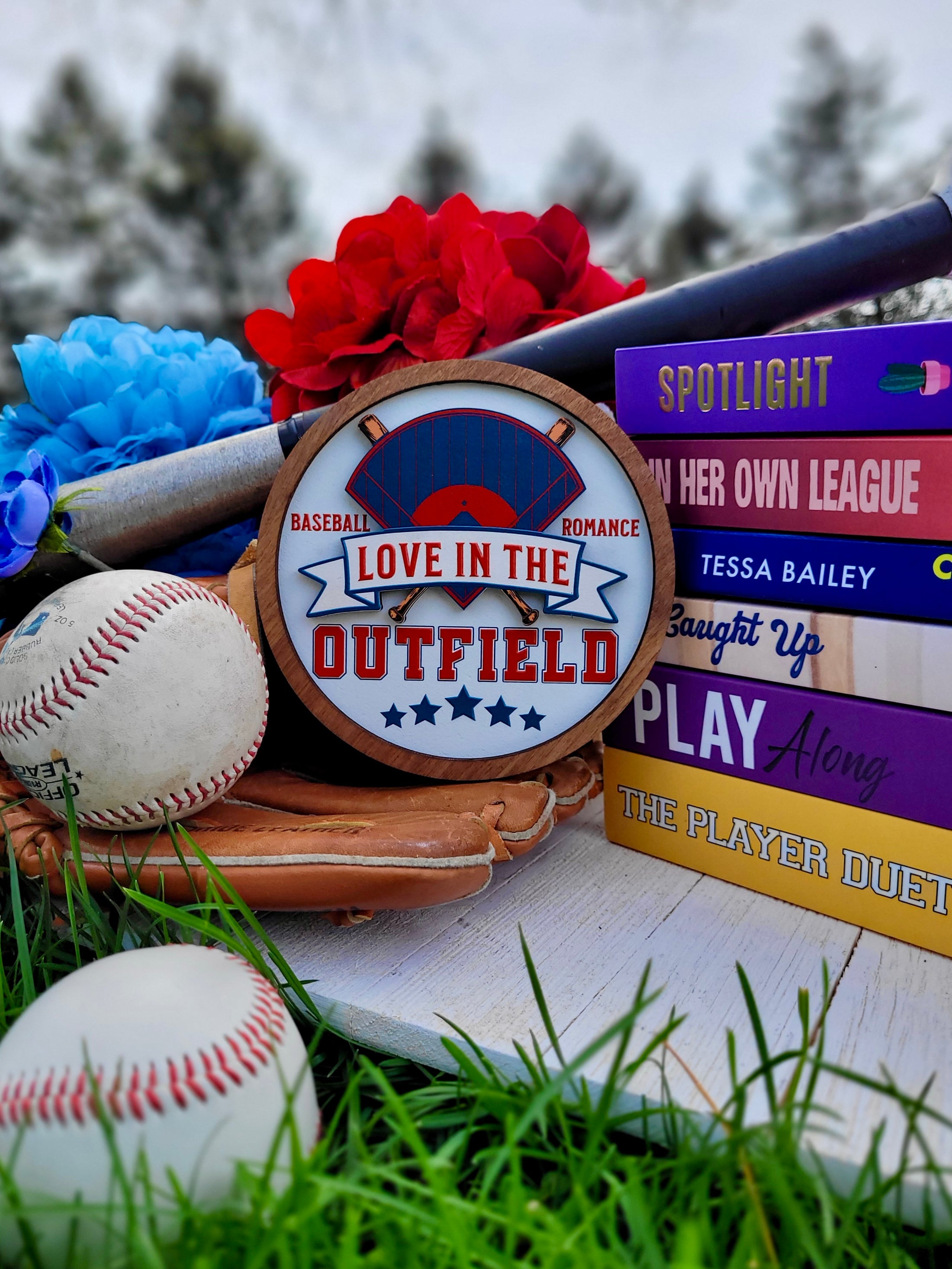 Love in the Outfield Shelf Sign