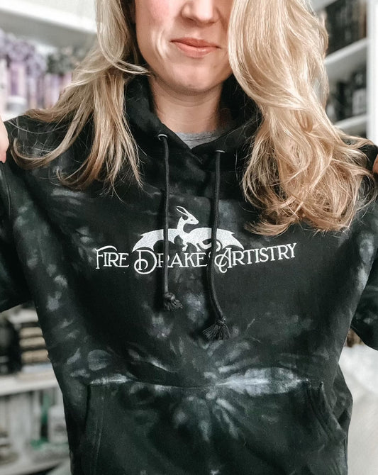 Fire Drake Artistry™ Unisex Champion tie-dye hoodie (Large Embroidery) Merch™ for FireDrake Artistry