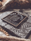 Load image into Gallery viewer, Dark Romance Book Club Sign . A decorative wooden book club sign with a dark brown border and black background. UV printed design that reads "DARK ROMANCE" at the top, and "Book Club Morally Grey Division" on the bottom. 2025 FireDrake Artistry®
