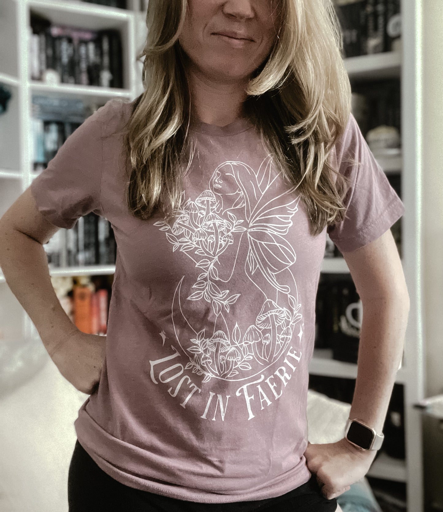 Lost in Faerie Unisex t-shirt - Dusty Rose with Light Design