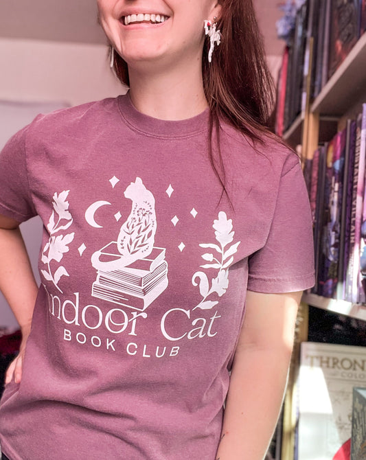 FireDrake Artistry™ Indoor Cat t-shirt, comfort colors brant in berry, white design
