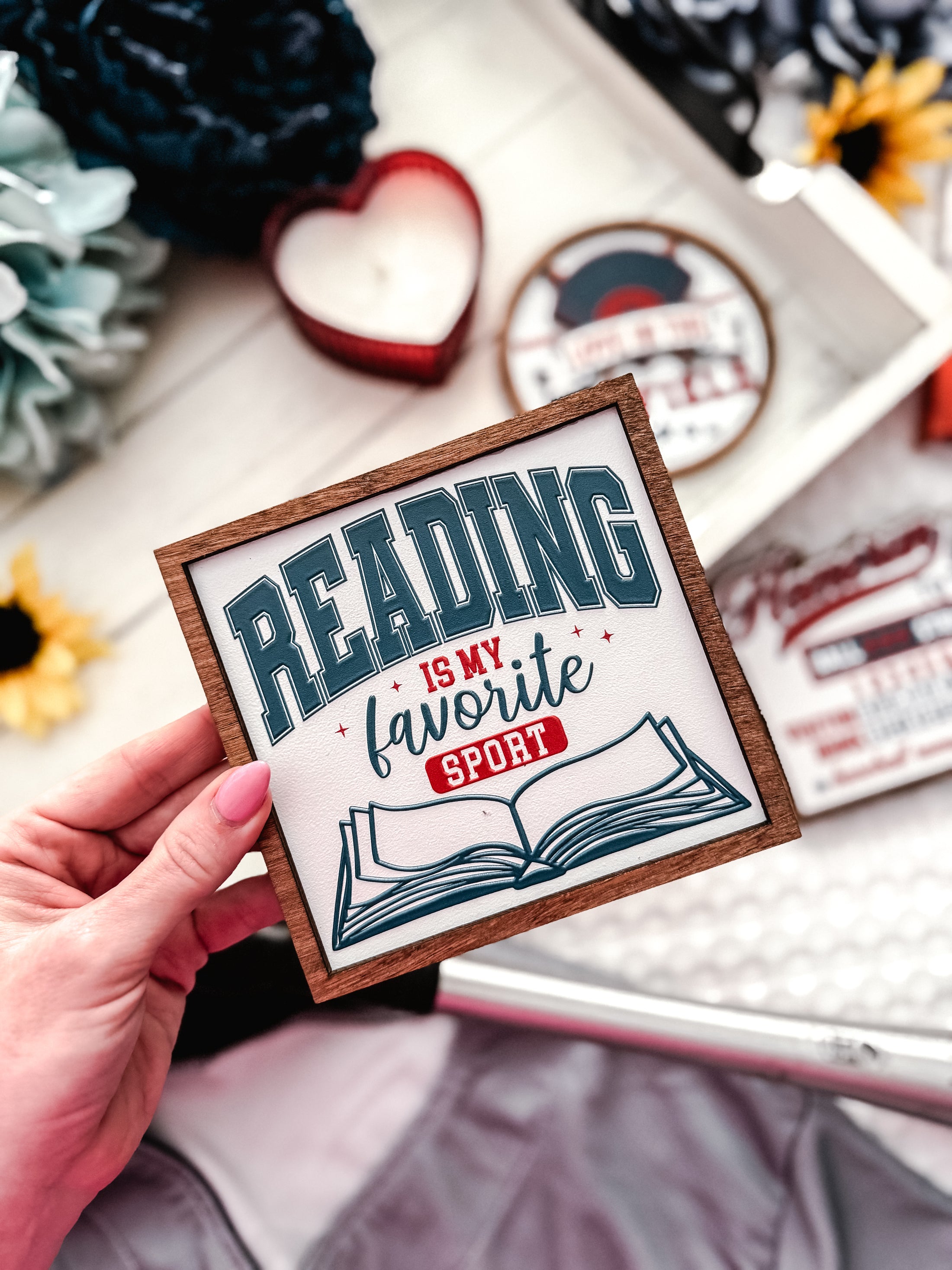 Reading is My Favorite Sport Shelf Sign