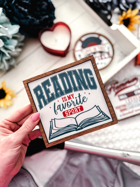 Reading is My Favorite Sport Shelf Sign