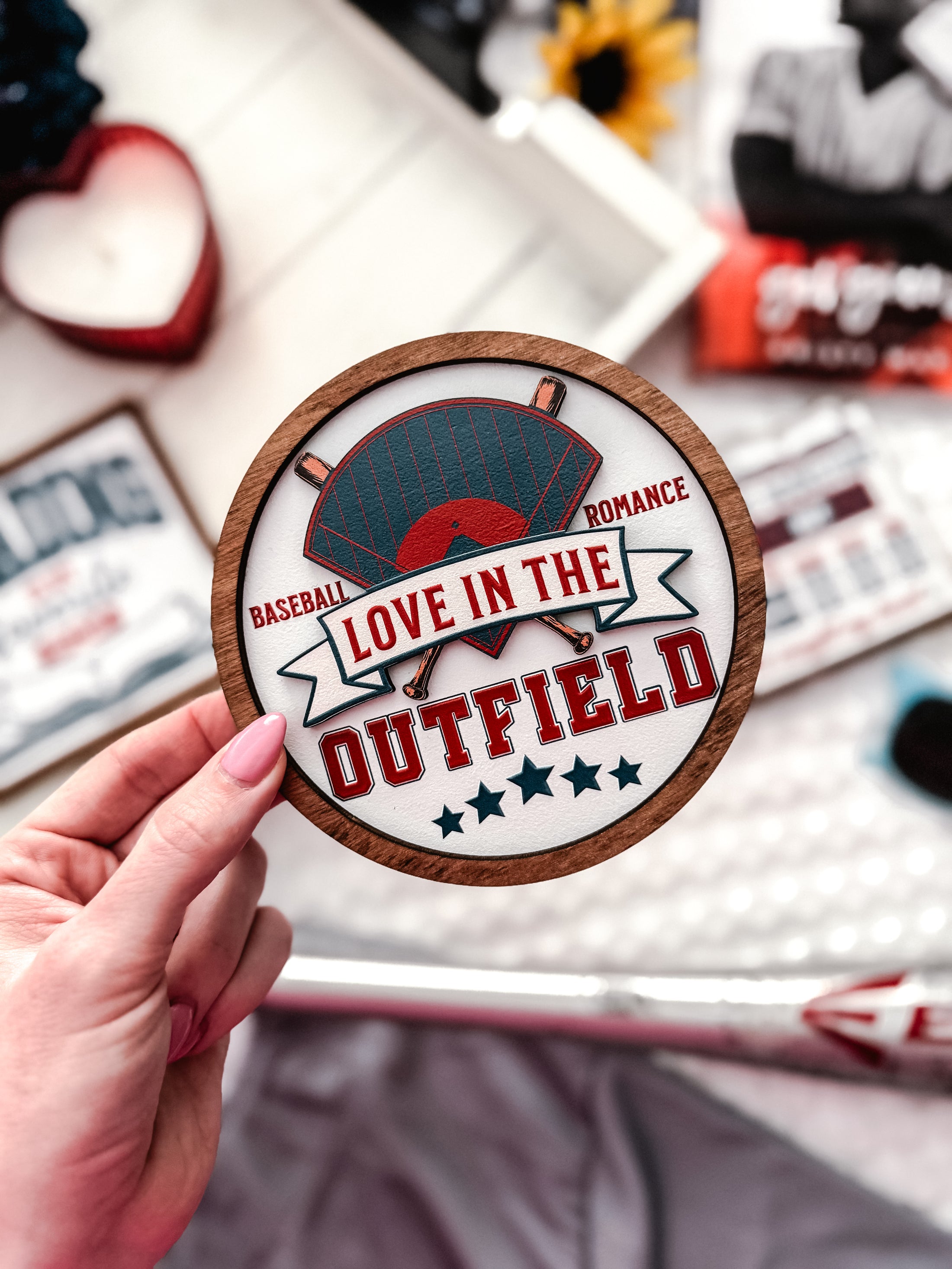 Love in the Outfield Shelf Sign