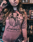 Load image into Gallery viewer, Audiophile Book Club Unisex Long Sleeve Tee from FireDrake Artistry Photo by @pages_of_ash_and_starlight

