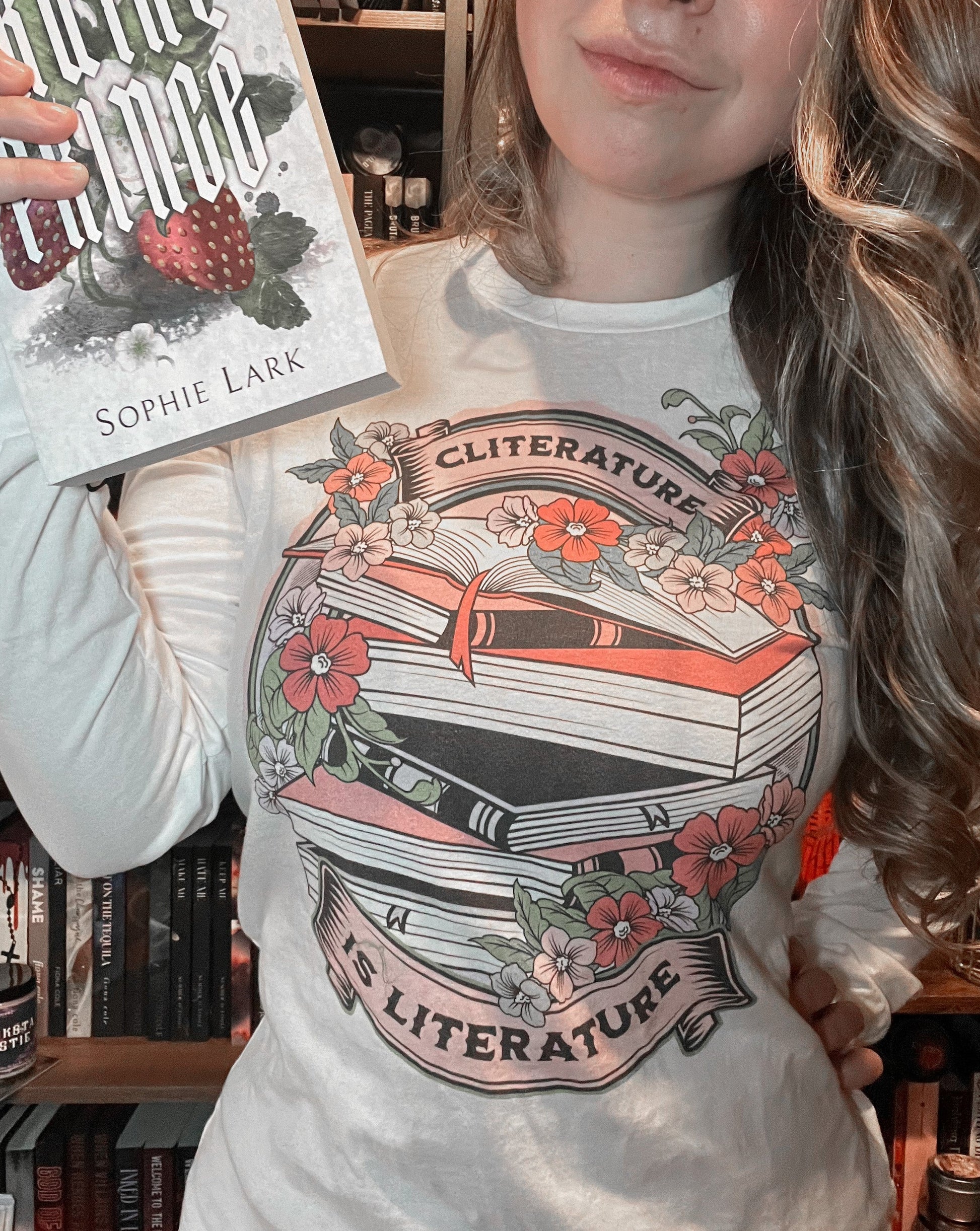 Cliterature is Literature Spring Bookstack Unisex Long Sleeve Tee for FireDrake Artistry 