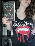 Load image into Gallery viewer, Bite Me Women's Racerback Tank for FireDrake Artistry Photo by @athousandbookishlives
