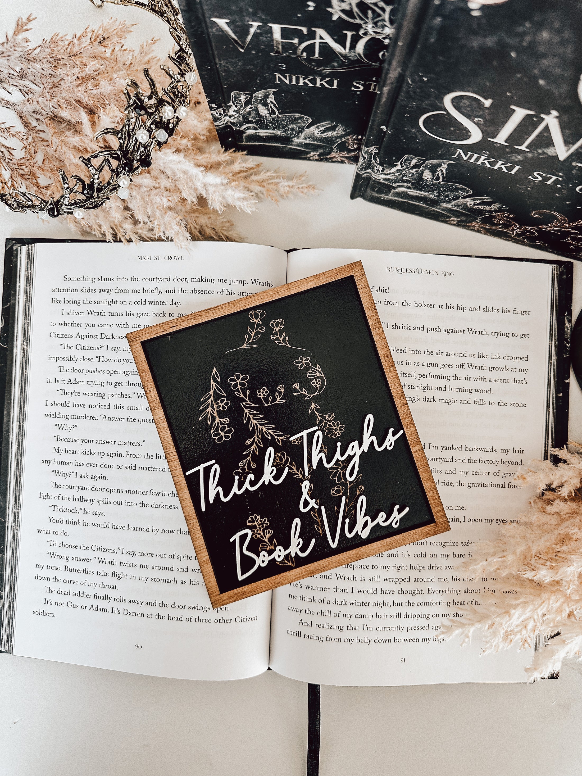 Thick Thighs & Book Vibes Sign  created by FireDrake Artistry®