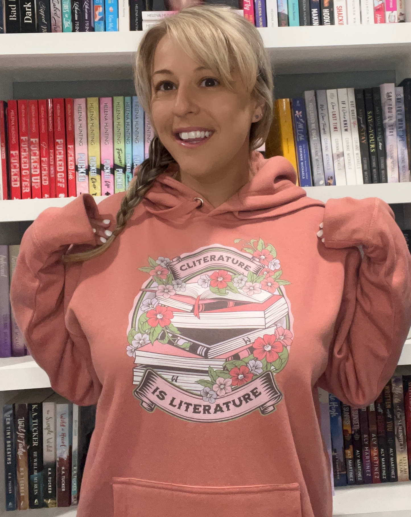 Cliterature is Literature Spring Bookstack Unisex Hoodie *NEW BRAND - CHECK SIZING* for FireDrake Artistry Photo by @samsbookstagram