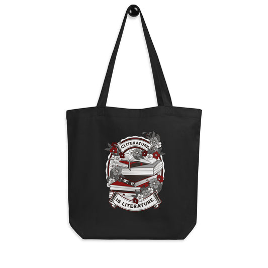 Cliterature is Literature Dark Bookstack Eco Tote Bag for FireDrake Artistry