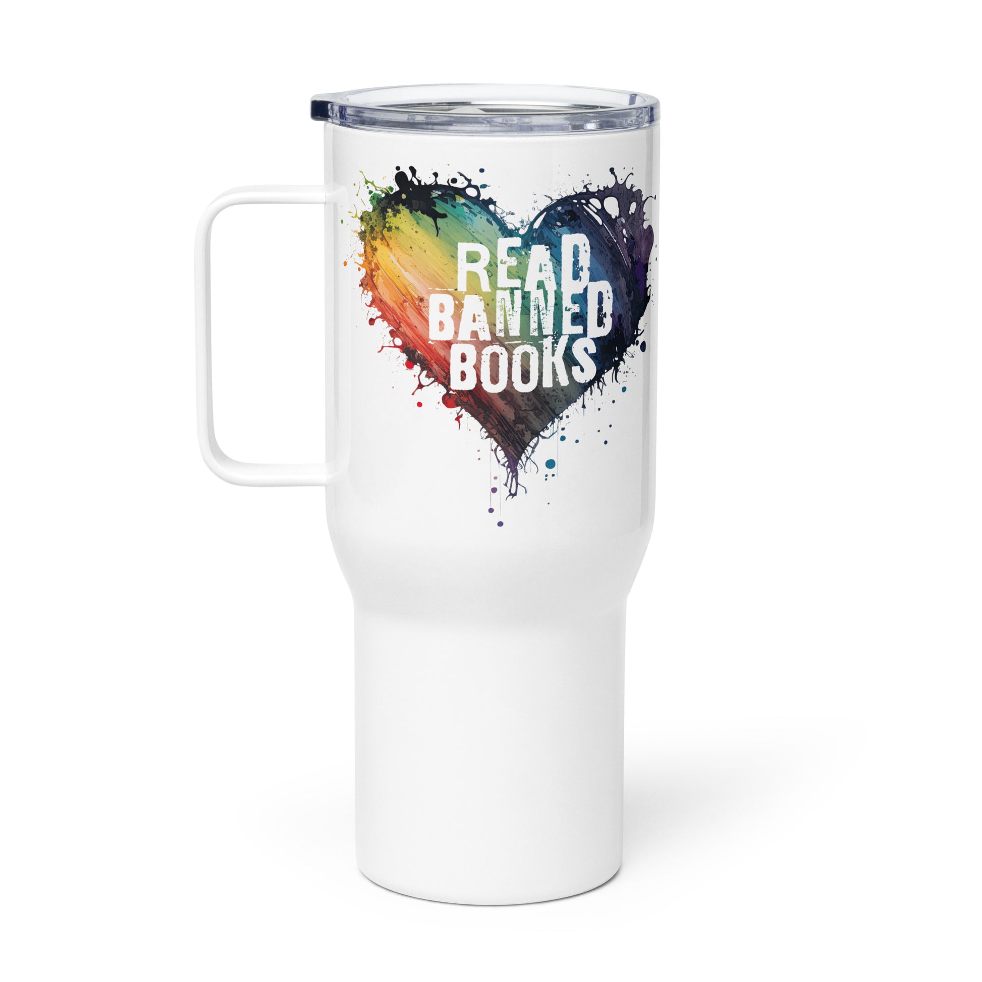 Graffiti Read Banned Books Travel mug with a handle for FireDrake Artistry