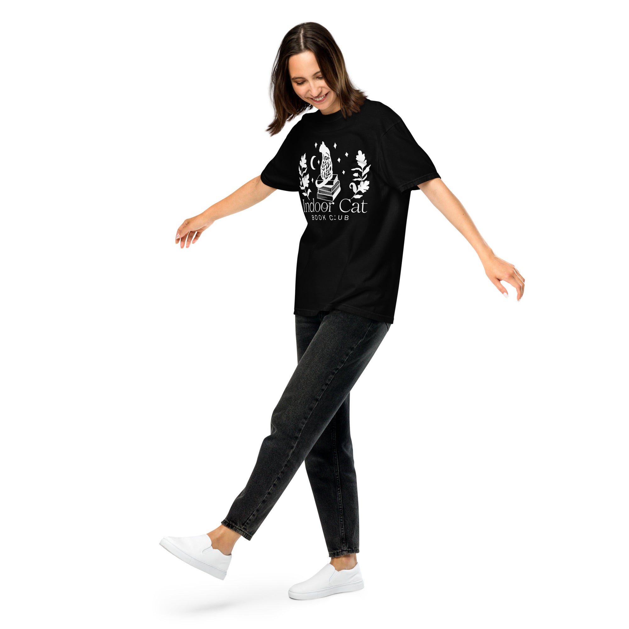 FireDrake Artistry™ Indoor Cat t-shirt, comfort colors brand in black, white design