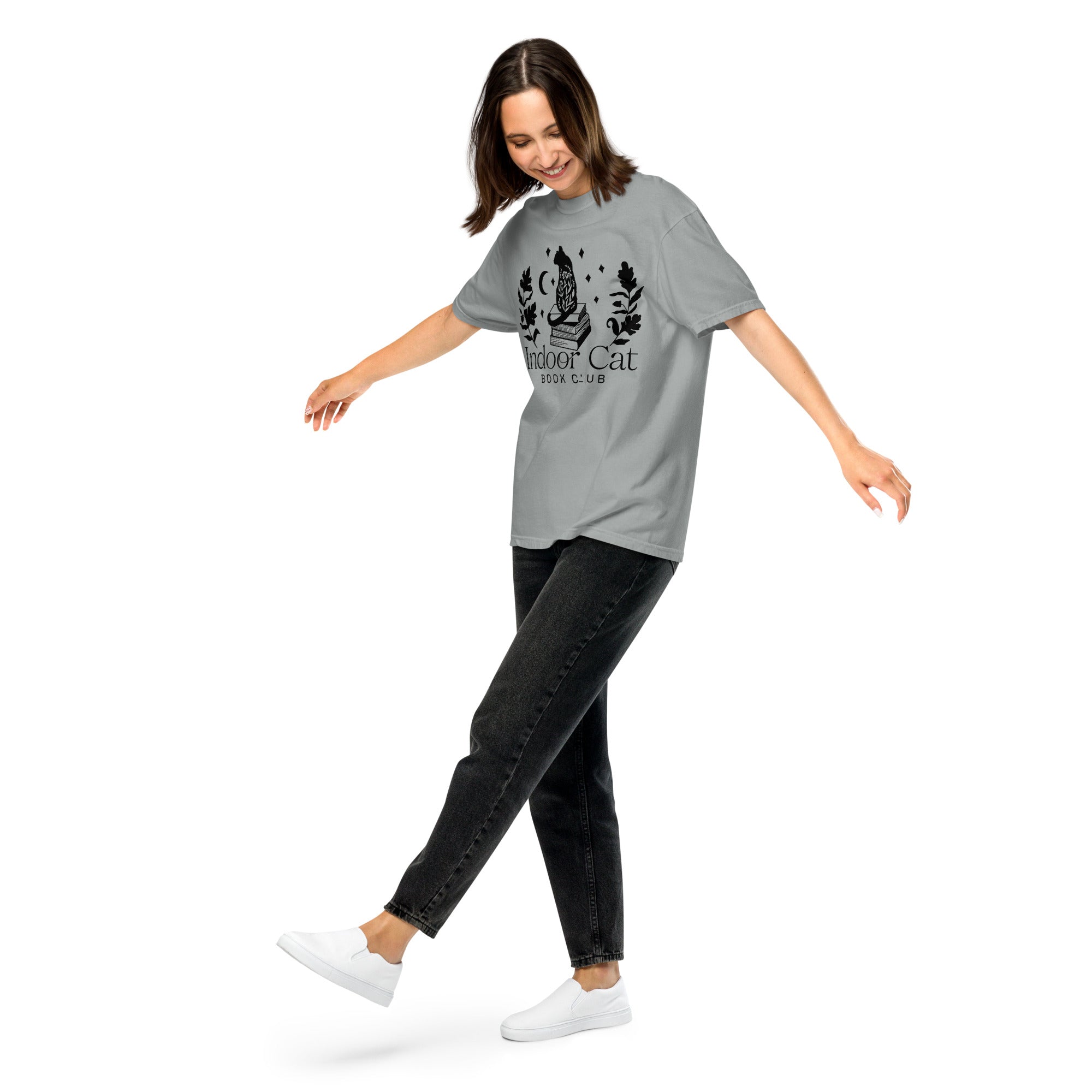 FireDrake Artistry™ Indoor Cat t-shirt, comfort colors brand in granite, black design