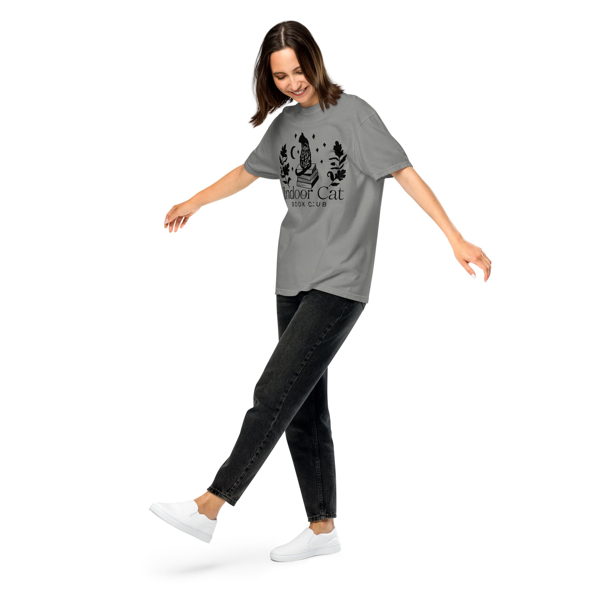 FireDrake Artistry™ Indoor Cat t-shirt, comfort colors brand in grey, black design