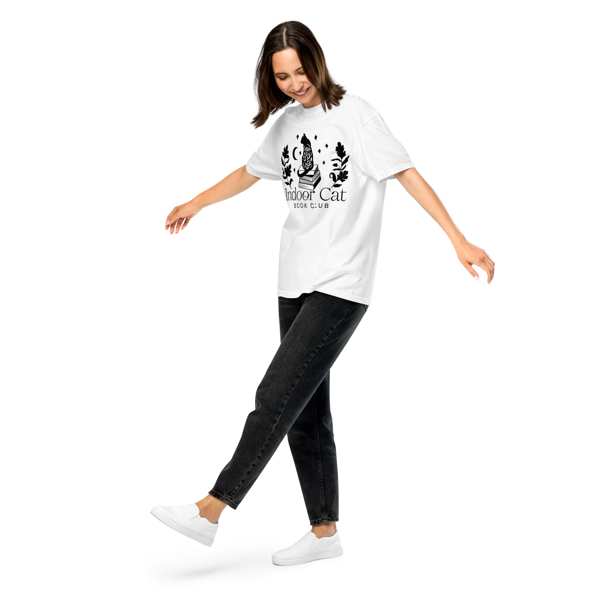 FireDrake Artistry™ Indoor Cat t-shirt, comfort colors brand in white, black design