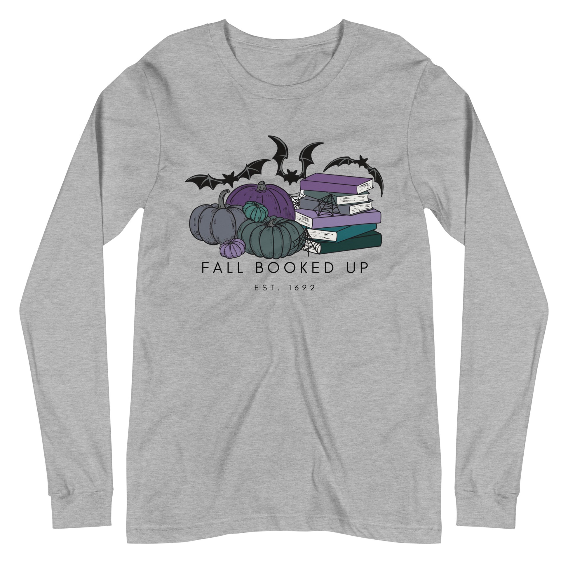 Fall Booked Up Unisex Long Sleeve Tee - Purple Books for FireDrake Artistry