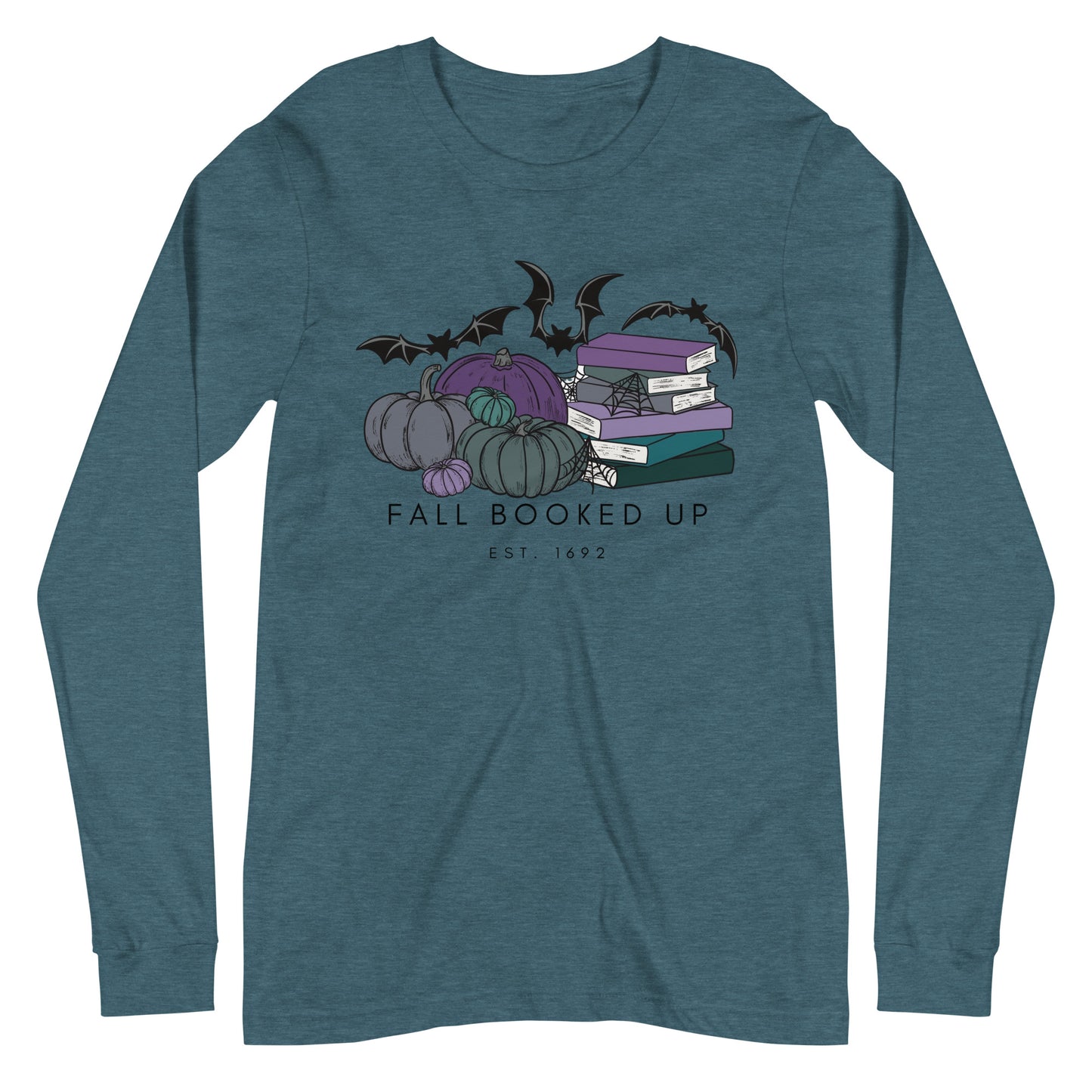 Fall Booked Up Unisex Long Sleeve Tee - Purple Books for FireDrake Artistry