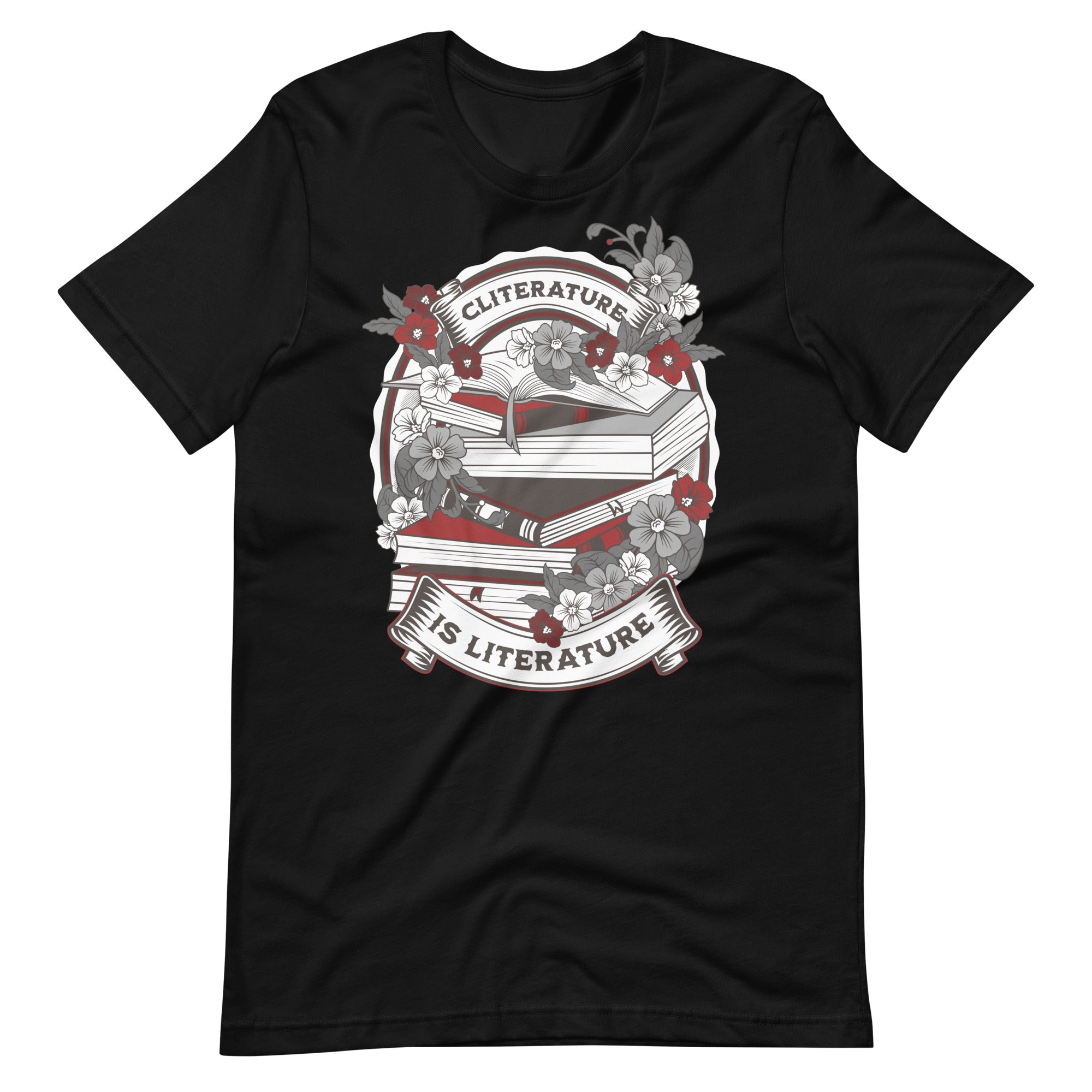 Cliterature is Literature Dark Bookstack Unisex t-shirt for FireDrake Artistry 
