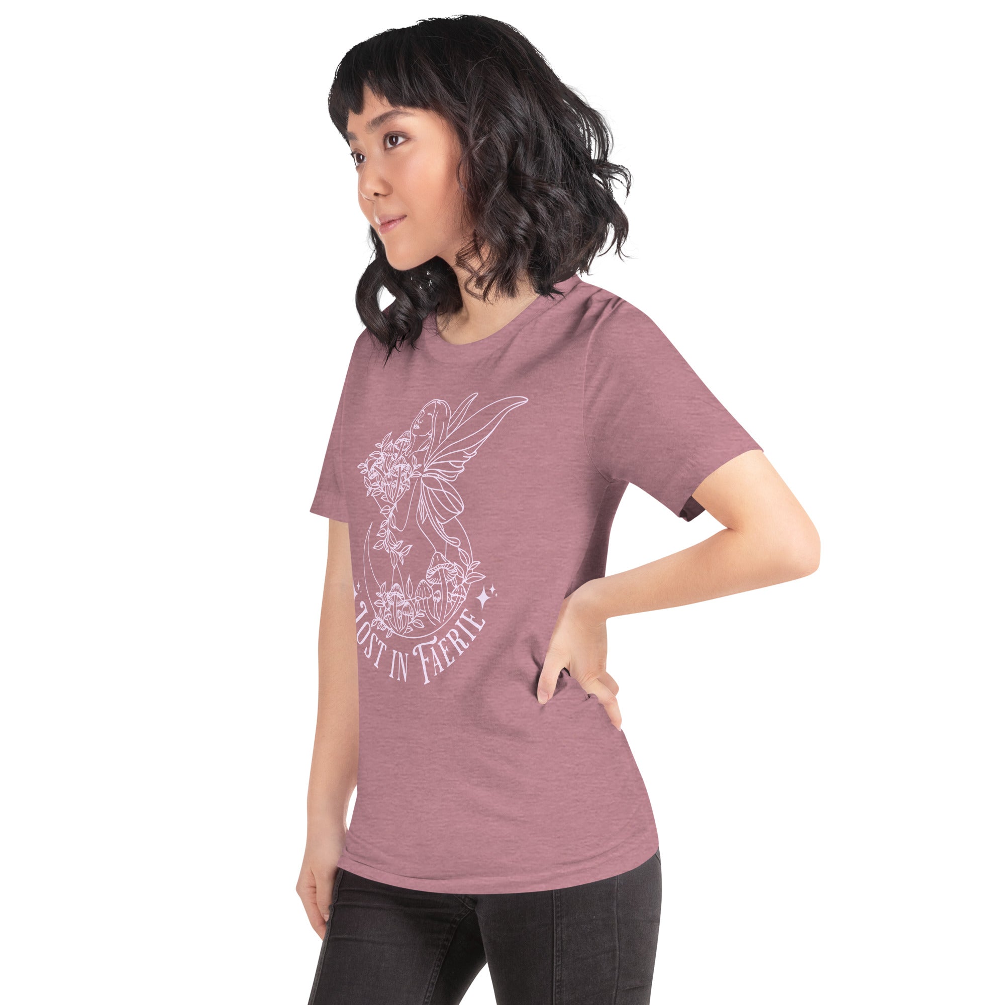 Lost in Faerie Unisex t-shirt - Dusty Rose with Light Design