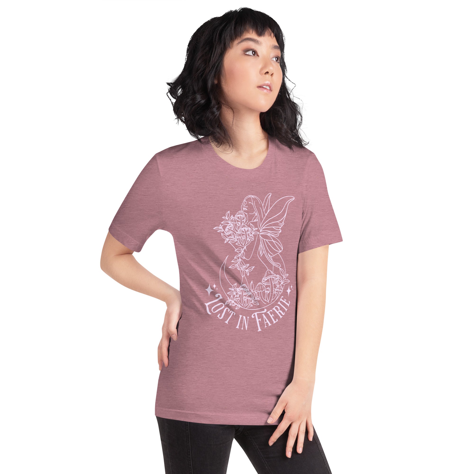 Lost in Faerie Unisex t-shirt - Dusty Rose with Light Design