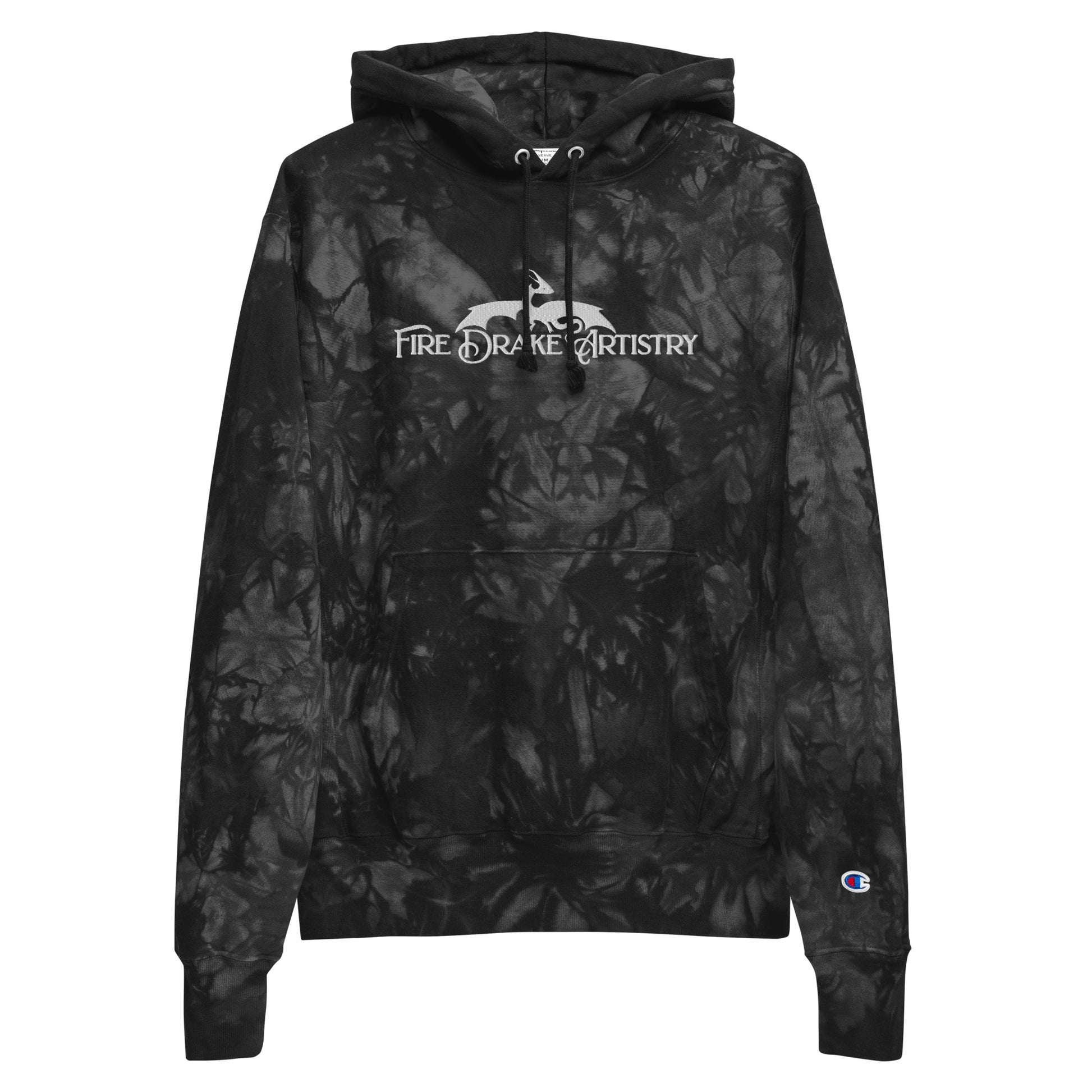 Fire Drake Artistry™ Unisex Champion tie-dye hoodie (Large Embroidery) Merch™ for FireDrake Artistry